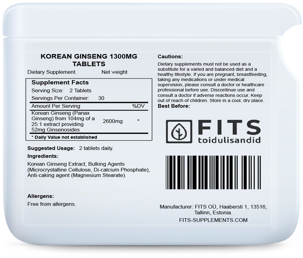 Ginseng coréen 1300mg 60 comprimés