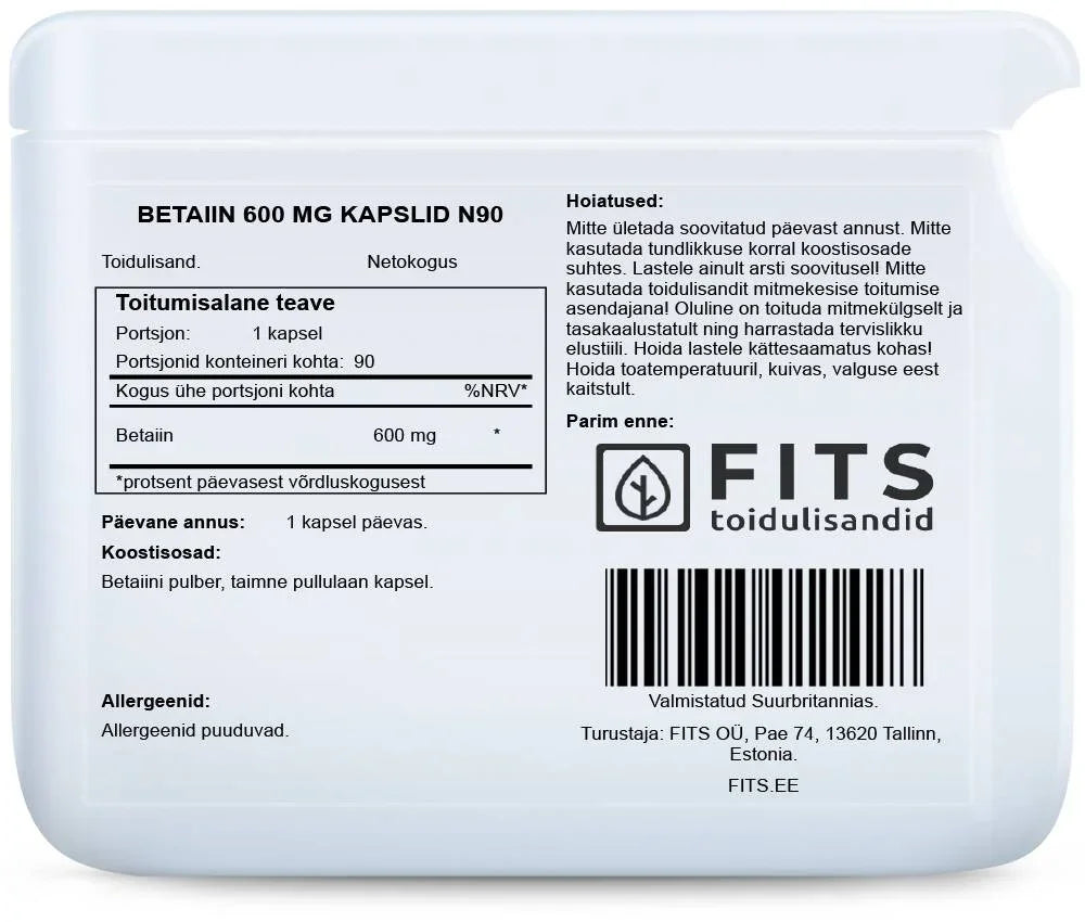 Betaine 600mg 90 capsules - FITS Dietary Supplements