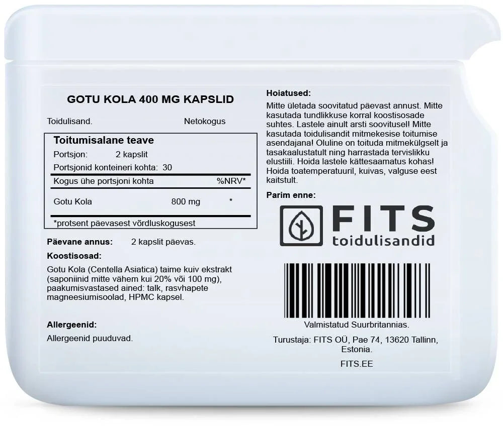 Gotu Kola 400mg 60 capsules - FITS Dietary Supplements