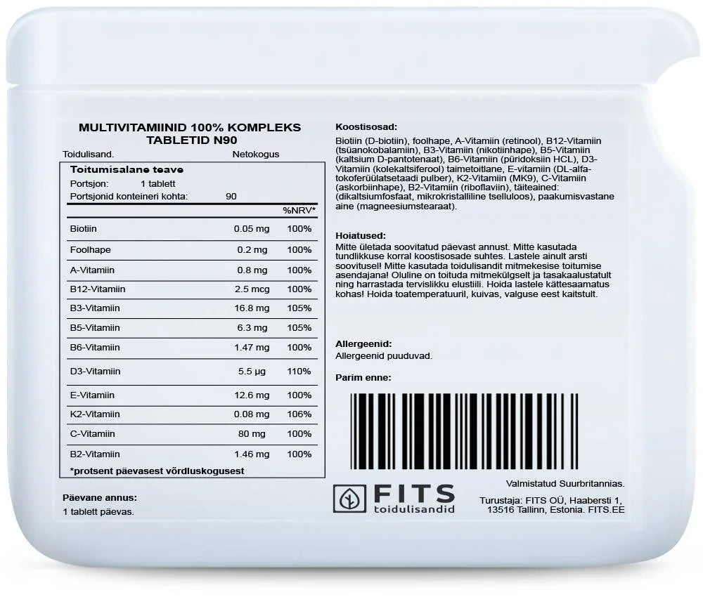 Multivitamin 100% Complex 90 tablets - FITS Dietary Supplements