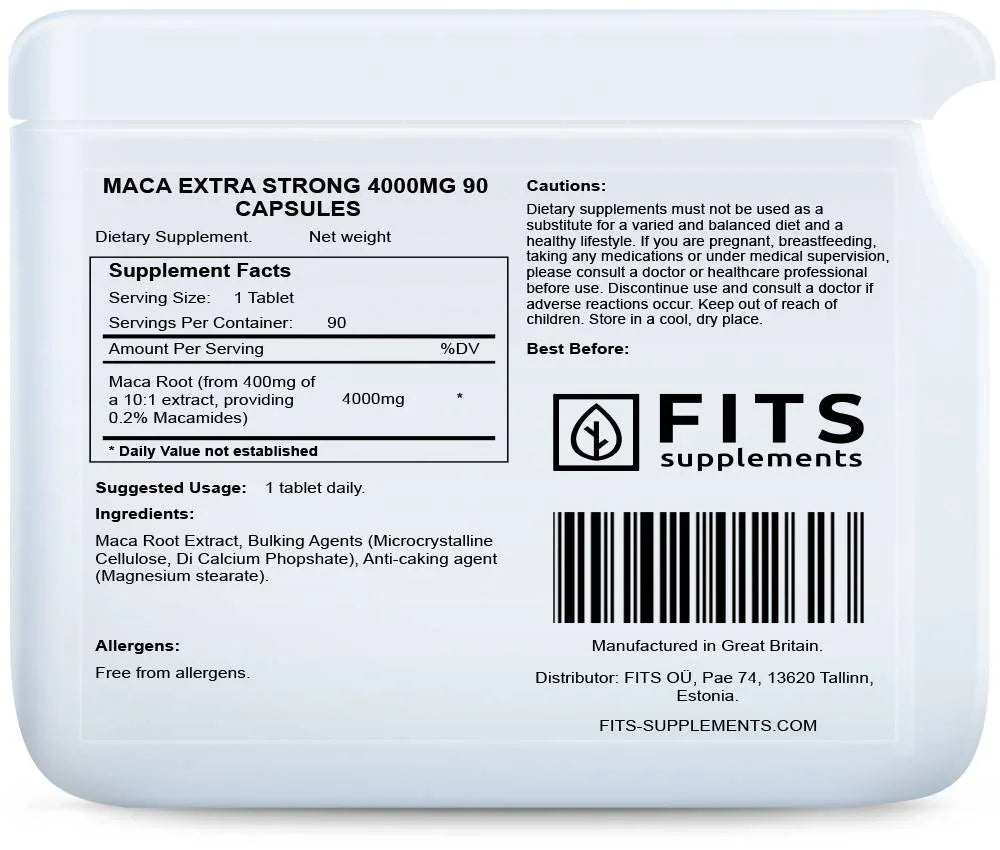 Maca Extra Strong 4000mg 90 capsules - FITS Dietary Supplements