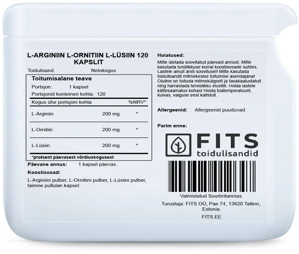 L-Arginine L-Ornithine L-Lysine 120 capsules - FITS Dietary Supplements
