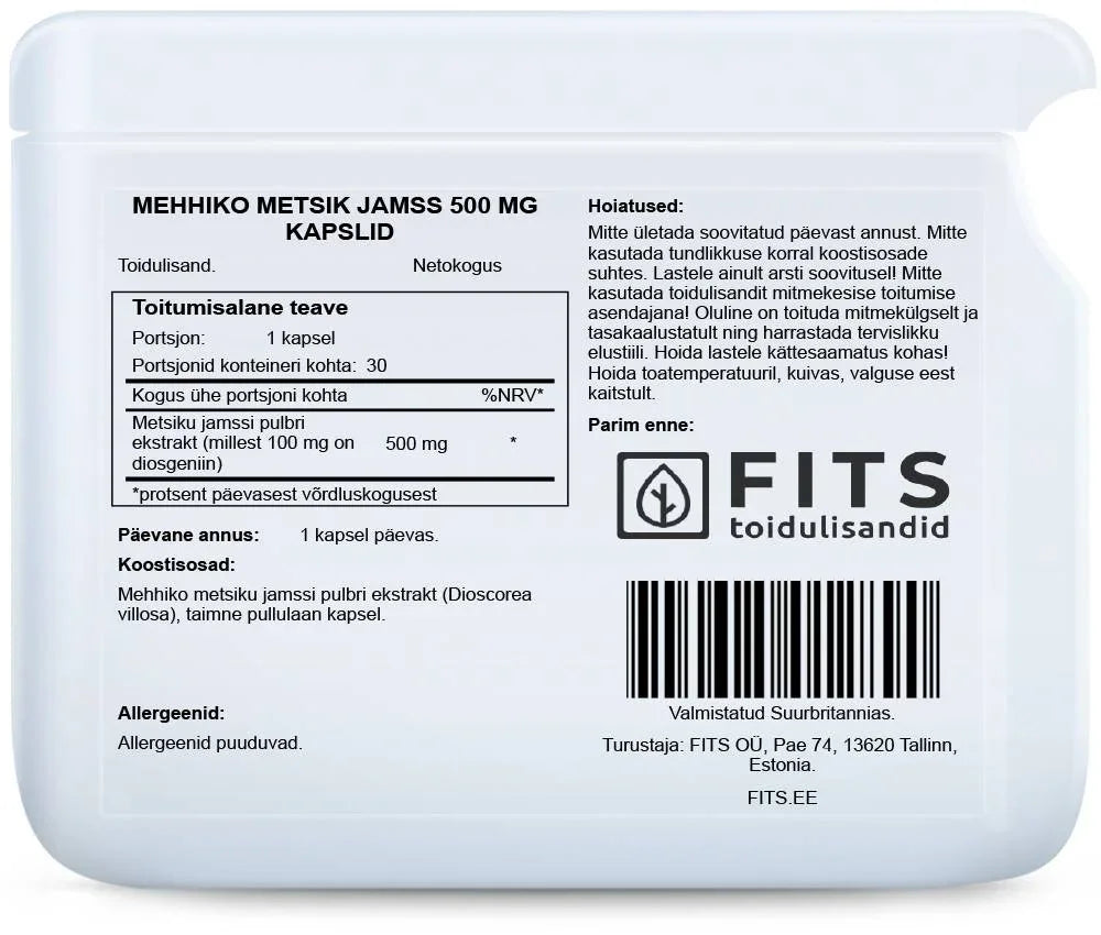 Mexican Wild Yam 500mg 30 capsules - FITS Dietary Supplements