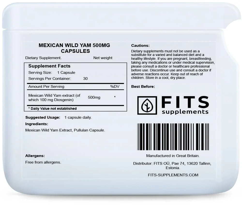 Mexican Wild Yam 500mg 30 capsules - FITS Dietary Supplements