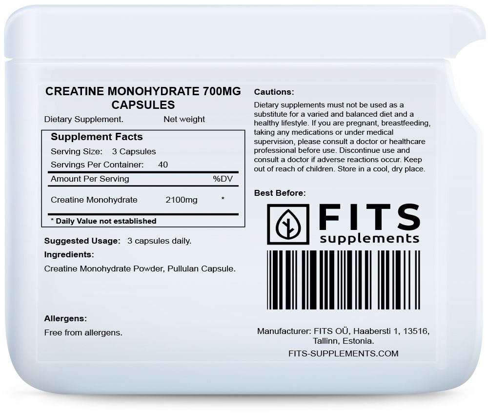 Créatine Monohydrate 700mg 120 gélules