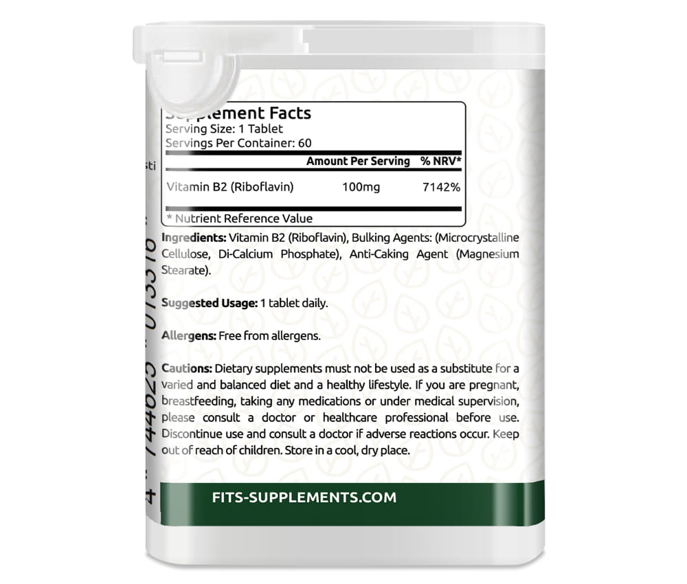 Vitamin B2 100mg (Riboflavin) 60 Tabletten