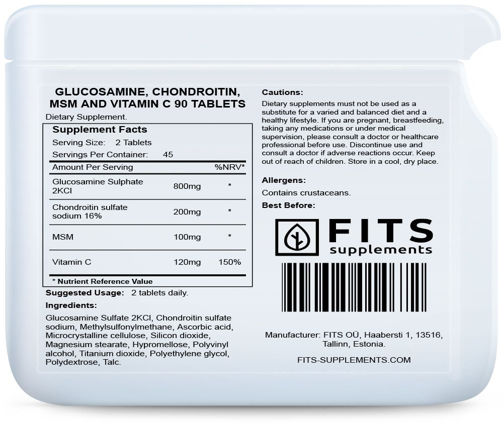 Glucosamine, Chondroïtine, MSM et Vitamine C 90 comprimés