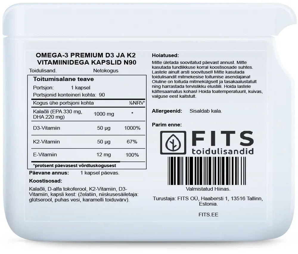 Omega 3 Premium with D3 and K2 vitamins 90 softgels - FITS Dietary Supplements