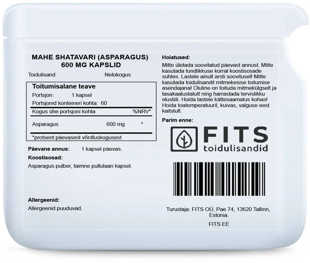 Asparagus (Shatavari) 600mg 60 capsules - FITS Dietary Supplements