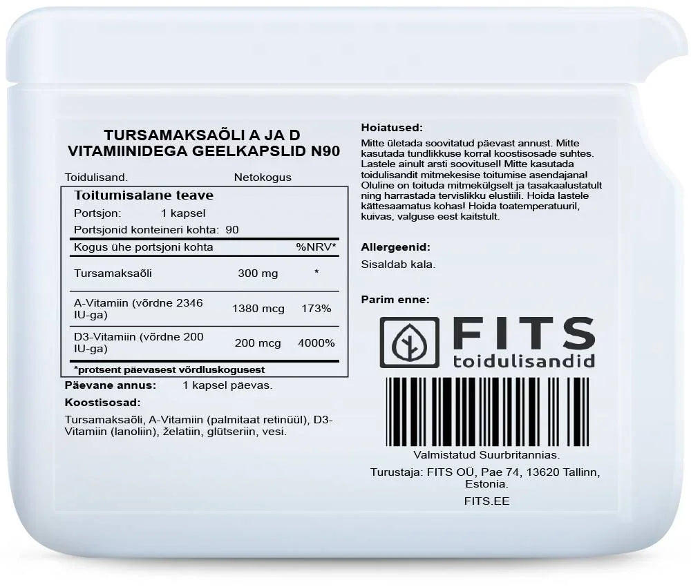 Cod Liver Oil with Vitamins A and D 90 softgels - FITS Dietary Supplements