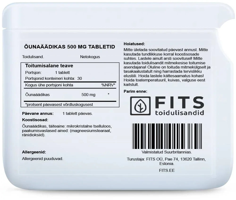 Apple Cider Vinegar 500mg 30 tablets - FITS Dietary Supplements