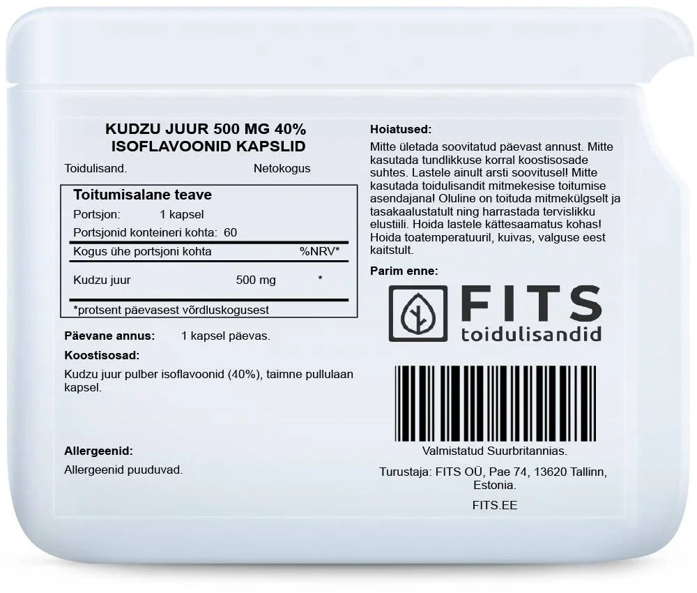 Kudzu Root 500mg 40% Isoflavones 60 capsules - FITS Dietary Supplements