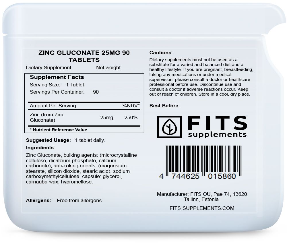 Gluconate de Zinc 25mg 90 comprimés