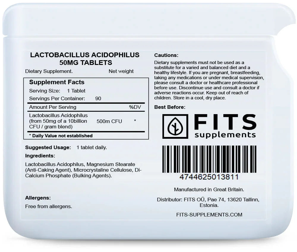 Lactobacillus Acidophilus 50mg 90 tablets - FITS Dietary Supplements