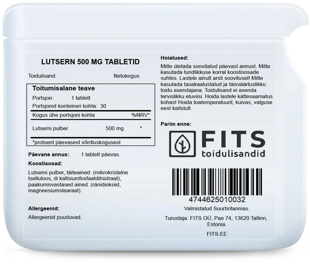 Alfalfa 500mg 30 tablets - FITS Dietary Supplements