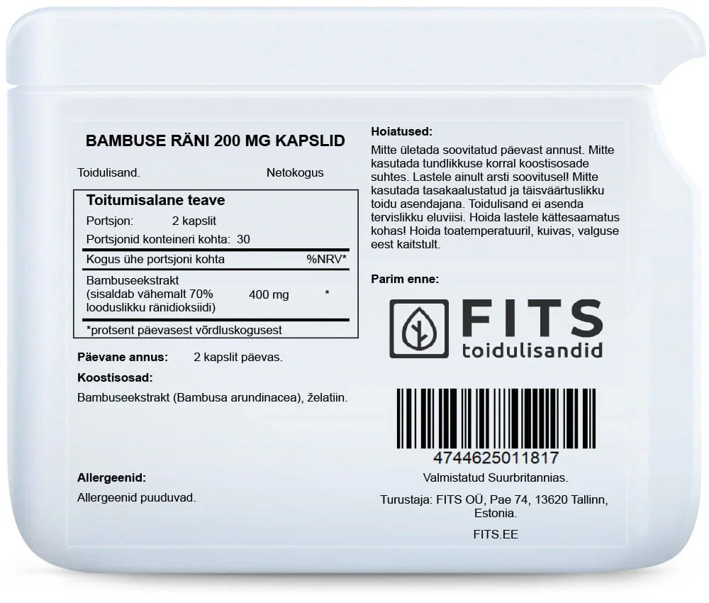 Bamboo Silica 200mg 60 capsules - FITS Dietary Supplements