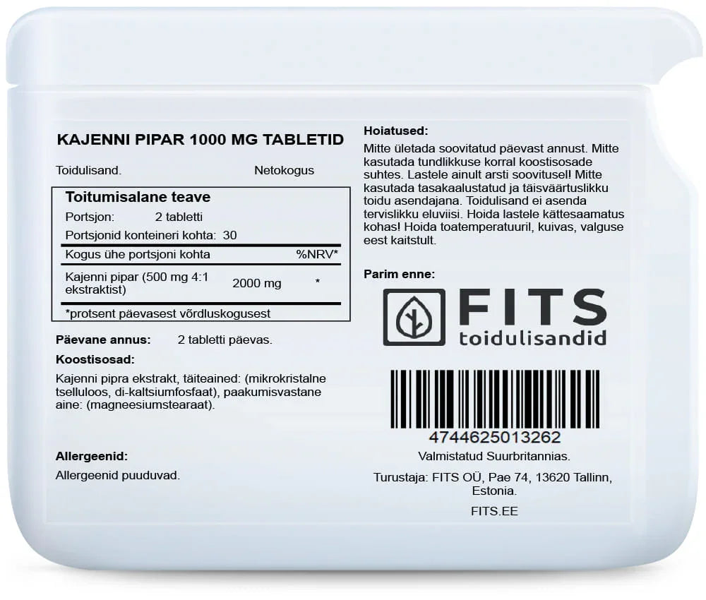 Capsicum 1000mg 60 tablets - FITS Dietary Supplements