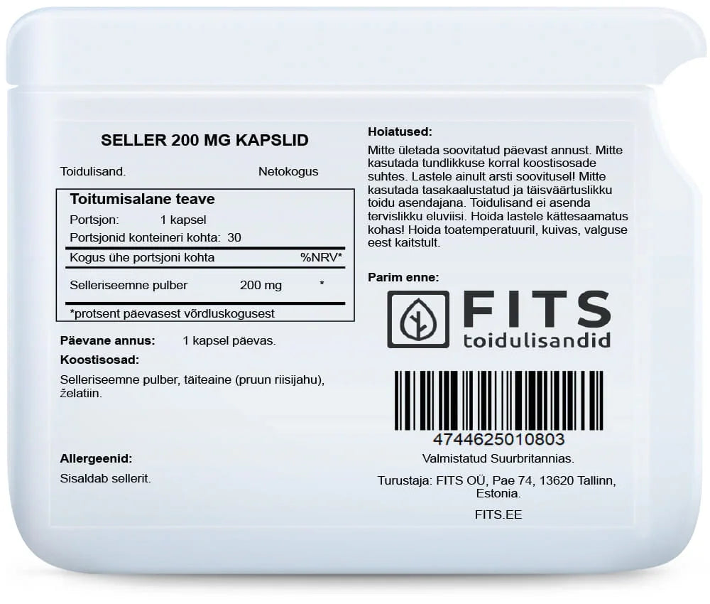 Celery Seed 200mg 30 capsules - FITS Dietary Supplements