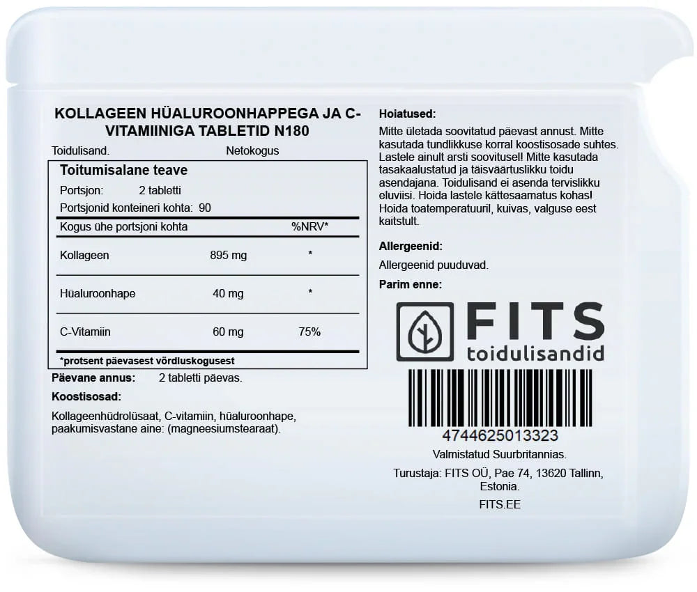 Collagen with Hyaluronic Acid and Vitamin C 180 tablets - FITS Dietary Supplements