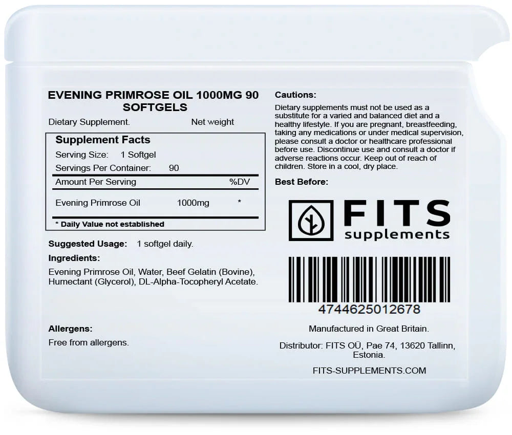 Evening Primrose Oil 1000mg 90 softgels - FITS Dietary Supplements