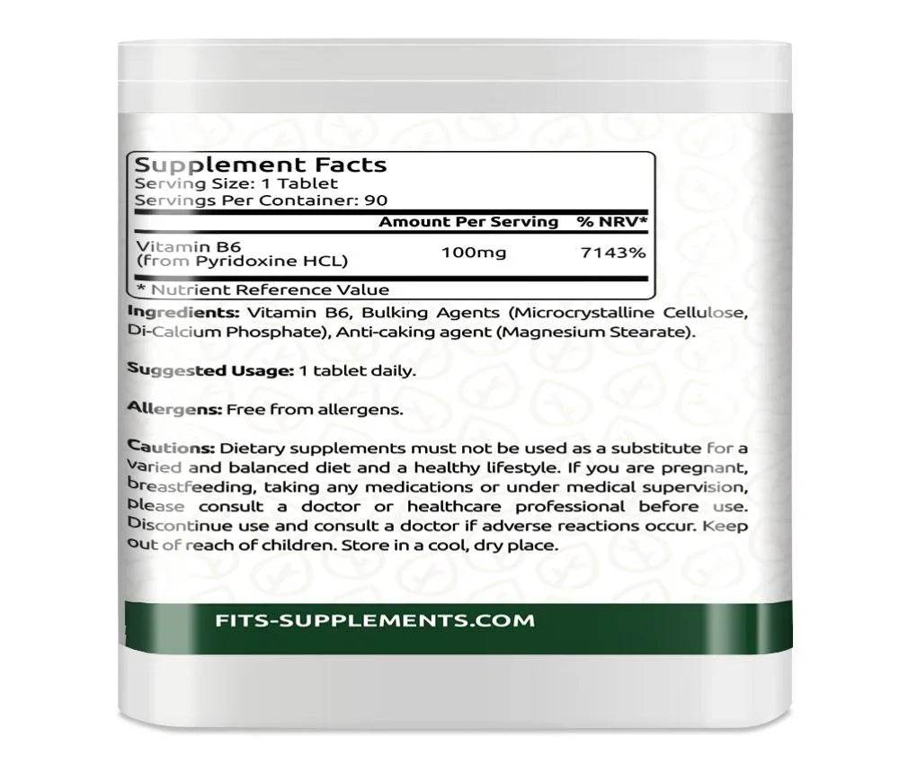 Vitamin B6 100mg 90 tablets - FITS Dietary Supplements