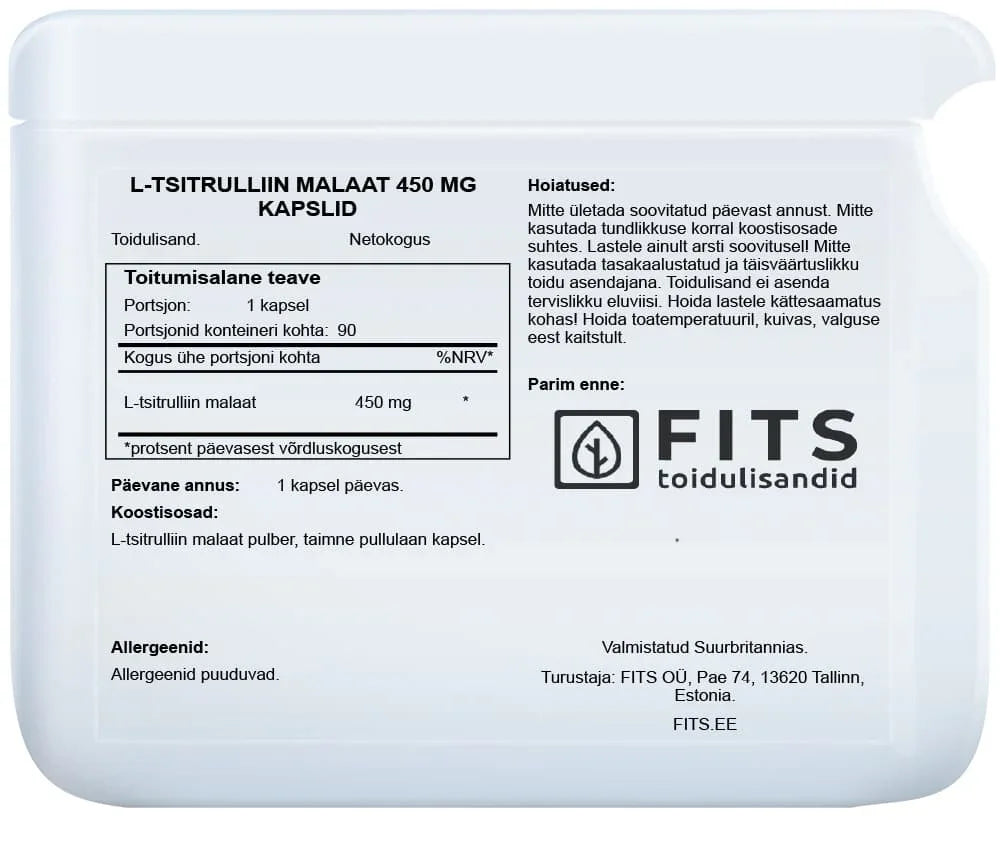 L-Citrulline Malate 450mg 90 capsules - FITS Dietary Supplements