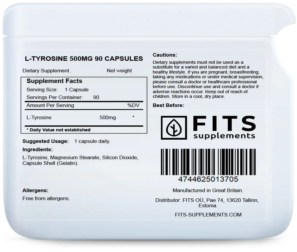 L-Tyrosine 500mg 90 capsules - FITS Dietary Supplements