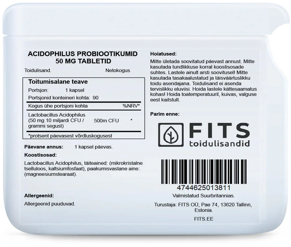 Lactobacillus Acidophilus 50mg 90 tablets - FITS Dietary Supplements