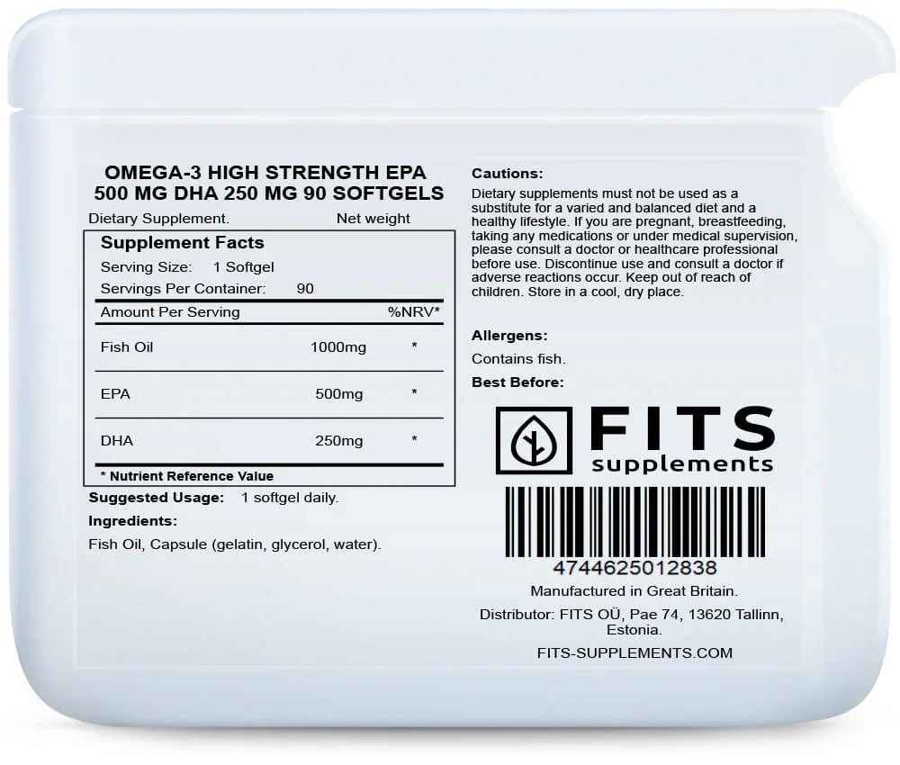 Omega-3 High Strength EPA 500 mg DHA 250 mg 90 softgels - FITS Dietary Supplements