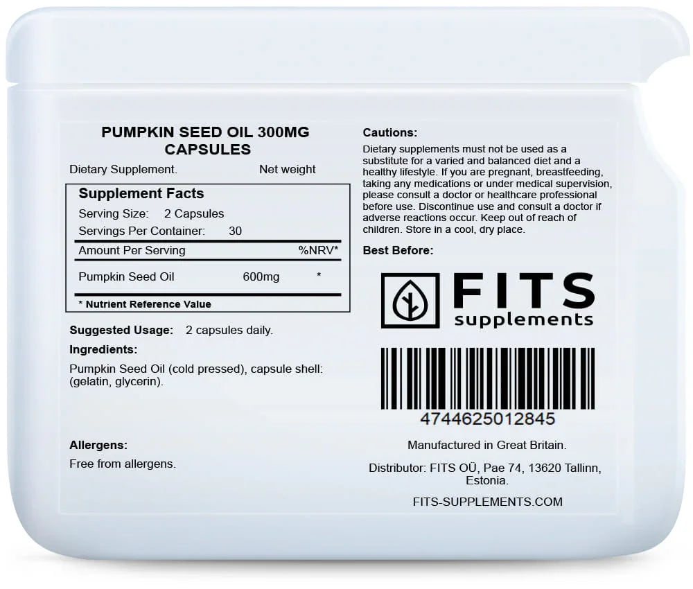 Pumpkin Seed Oil 300mg 60 capsules - FITS Dietary Supplements