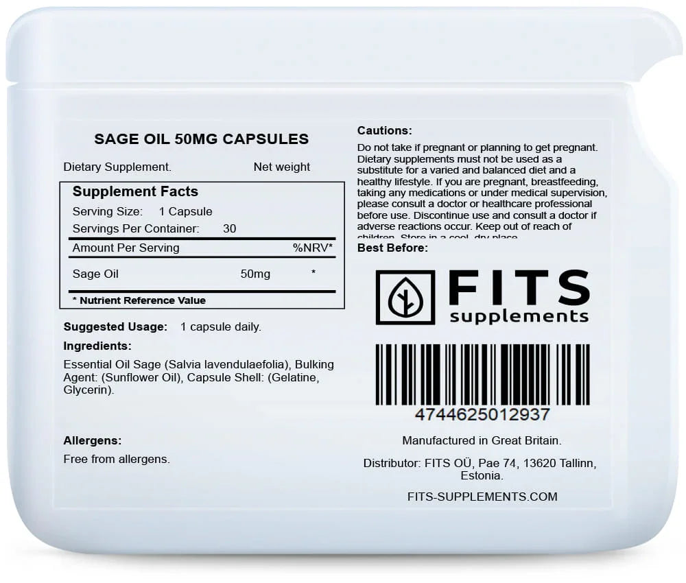 Sage Oil 50mg 30 capsules - FITS Dietary Supplements