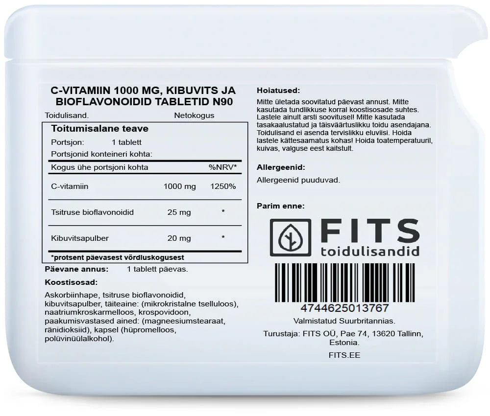 Vitamin C 1000mg with Rosehip and Bioflavonoids 90 tablets - FITS Dietary Supplements