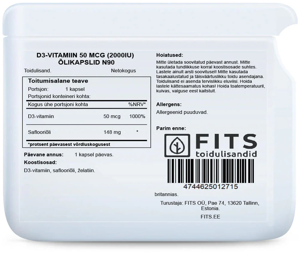 Vitamin D3 2000IU 90 softgels - FITS Dietary Supplements